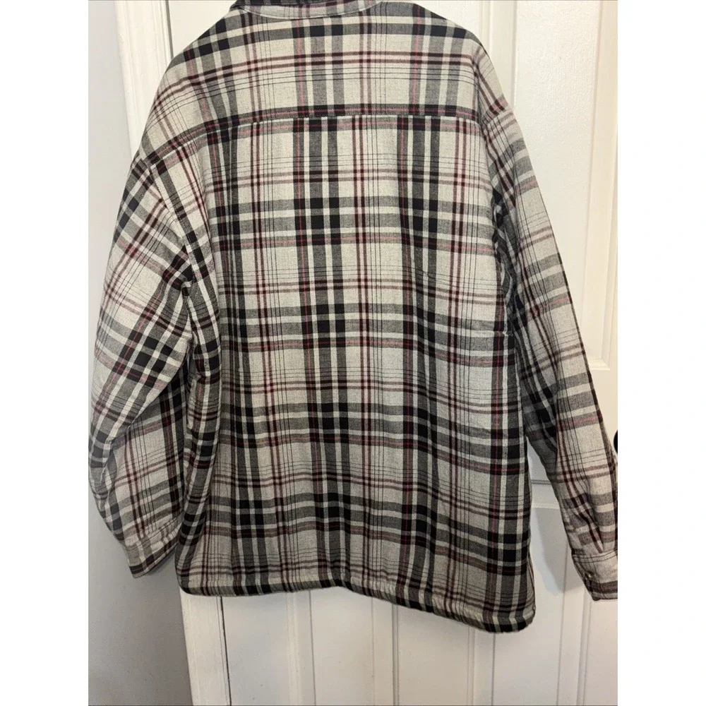 David Taylor Mens Large Grey Black Red Plaid Sherpa Lined Flannel Shacket Jacket